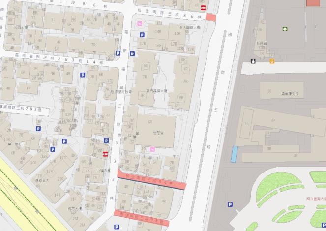 圖2大學里新生南路3段巷道溝蓋路面更新瀝青壓花工程範圍圖-2