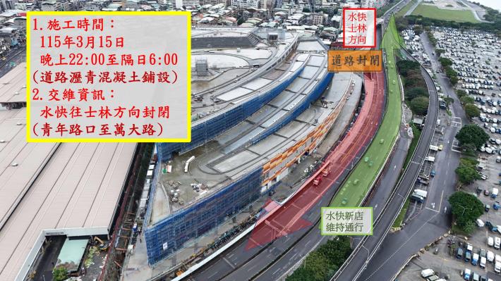 圖4水源快速道路往士林方向(青年路至萬大路)封閉施工空拍示意圖