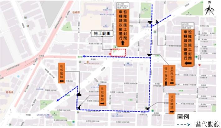 圖3 松隆路南向交通維持管制及大範圍改道動線