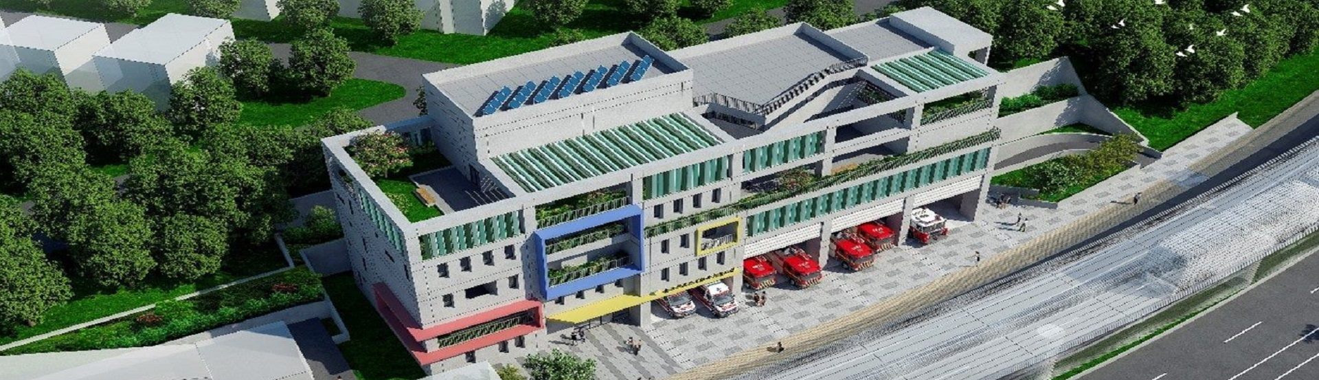 消防局大湖分隊完工後外觀模擬圖(西南俯視)