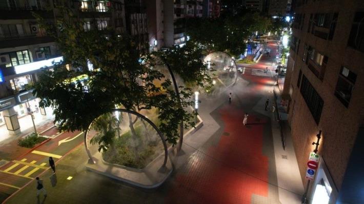 Nighttime lighting showcasing highlights of the Eastern District