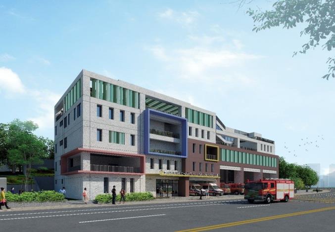 Image 5. Rendering of the exterior of the Fire Department Dahu Station upon completion (Southwest upward view)