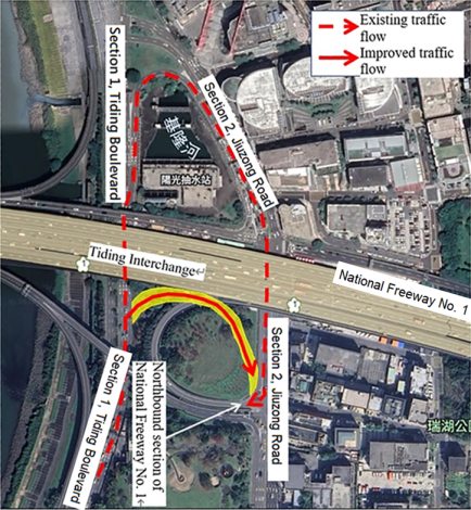 Image 6. Traffic flow from Tiding Boulevard to the northbound section of National Freeway No. 1.PNG