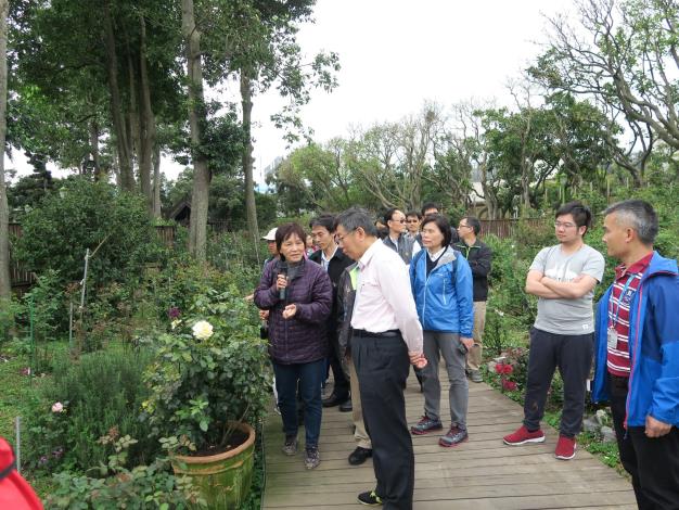 圖4、柯文哲市長至臺北玫瑰園聆聽玫瑰花品種介紹。.JPG