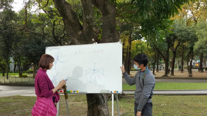 圖三、詹鳳春老師仔細地為本處同仁說明進行土壤改良方式