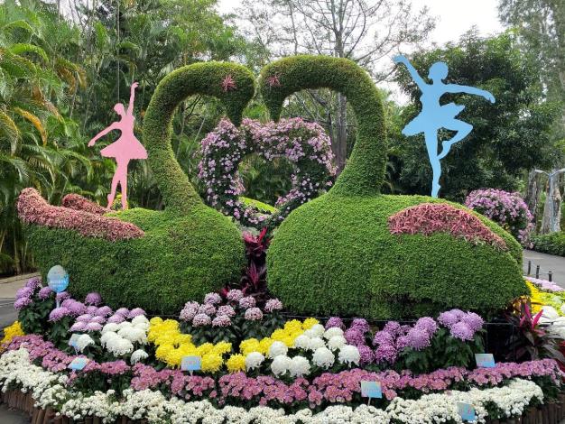 圖5.愛心造型菊與雙心天鵝帶領戀人們譜出「天鵝之歌」