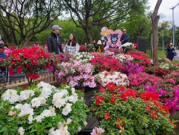 圖2.杜鵑花季期間公園內有多處熊讚打卡牌 等著大家一同合影