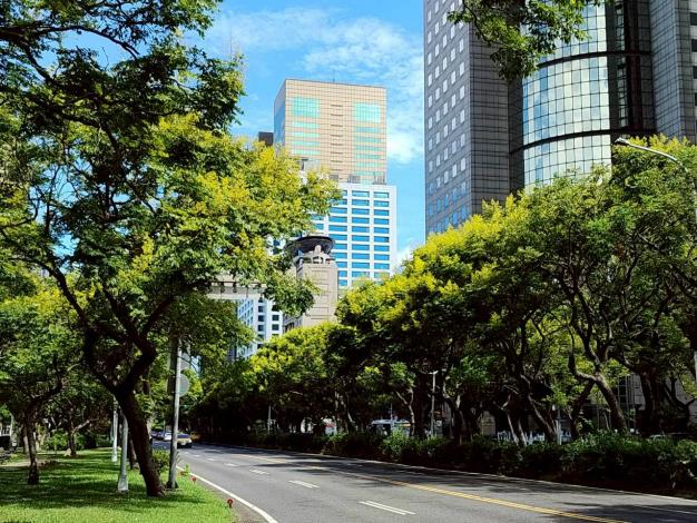 (圖1) 敦化南路遍是金燦燦色彩，彷彿穿越一條金色的時光隧道