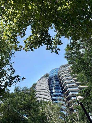 (圖6) 松高路、松勇路交叉口前不僅有奇特建築物，連一側行道樹認養也有故事(中華工程股份有限公司提供照片)