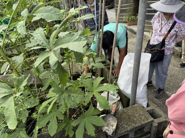 圖2.協助確認大學田園土壤狀況並補充有機質