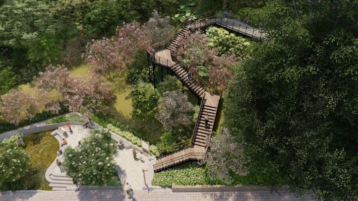 規劃設計類卓越獎-中埔山公園-高架階梯順應地勢展開多高度景觀視角。