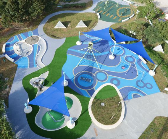 1.公園更新規劃動感遊戲區、互動水道區及運動健康區三大區域