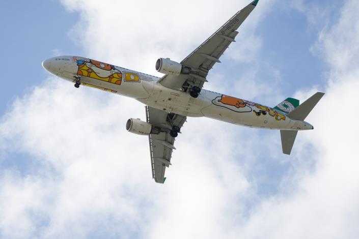 迪化休閒運動公園位於松山機場航道上，抬頭可見班機飛過