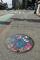 Painted manhole cover in Shilin District – Let’s Bloom Cherry Blossoms in Yangmingshan  Created by Li Ming-Tao, Akibo Works