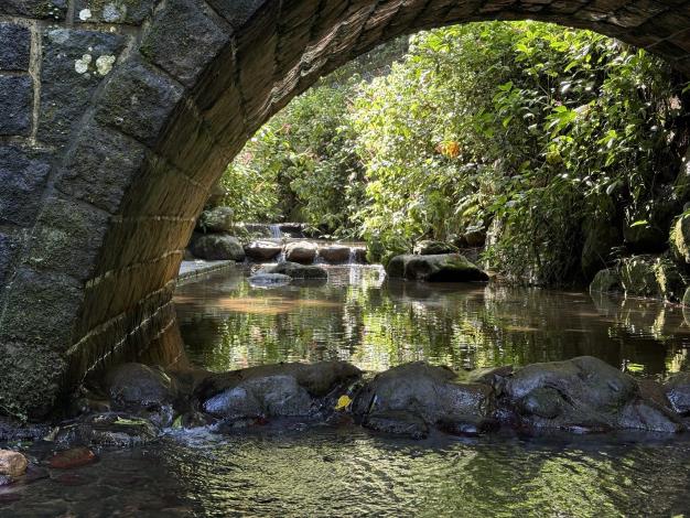 圖二：秋日溪水映綠蔭。