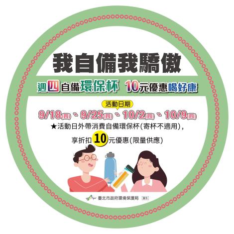 自備環保杯加倍喝好康圓貼