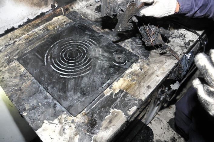Fig. 1 The burnt scene of electric ceramic stove after accidentally turning on the switch. Courtesy of Taipei City Fire Department.