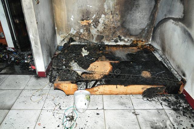 The electric heater was placed too close to its surrounding combustibles (quilt), and ended up getting burned
