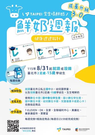 臺北市115學年度「鮮奶週報—生生喝鮮奶」政策升級3.0版