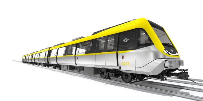 南北環列車外觀設計 簡潔俐落的車廂外觀為主體，搭配不鏽鋼材質及線條呈現流暢、速度
