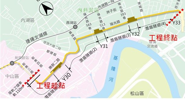 東環段路線(Y30-Y32車站)示意圖