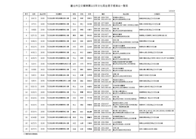 臺北市立交響樂團 115年文就在巷子裡演出一覽表 