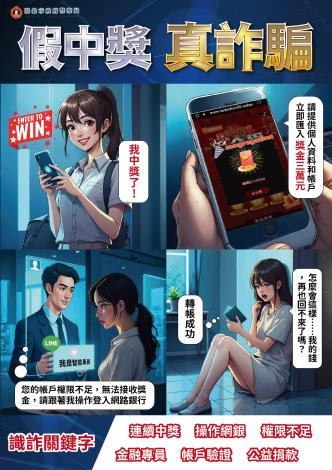【圖文】假中獎真詐騙-真人案例四格漫畫（直式A4）