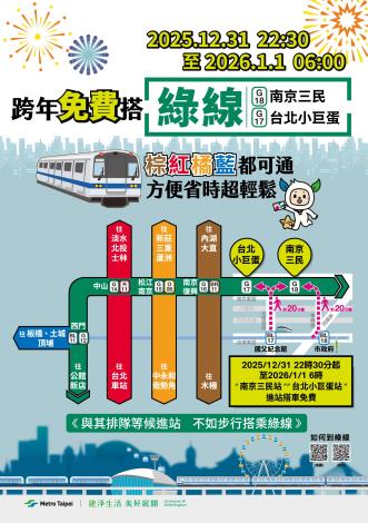 跨年散場搭綠線-棕紅橘藍都可通，方便省時超輕鬆