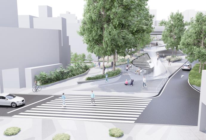 中山地下街R1出口至華陰街線形公園配合動線優化及綠美化(模擬圖)