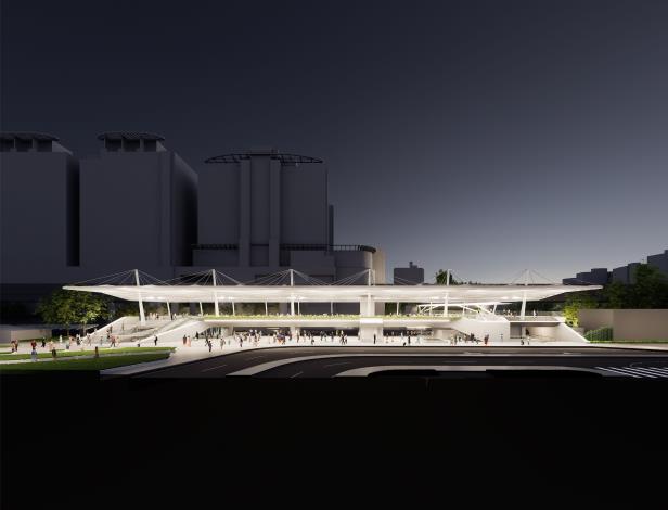 臺鐵東廣場南向北夜間視角(模擬圖)