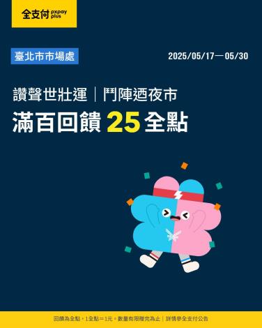 「讚聲世壯運 鬥陣廼夜市」全支付滿百回饋25全點