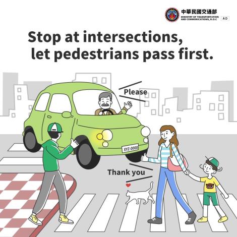 Stop at intersections, let pedestrians pass first
