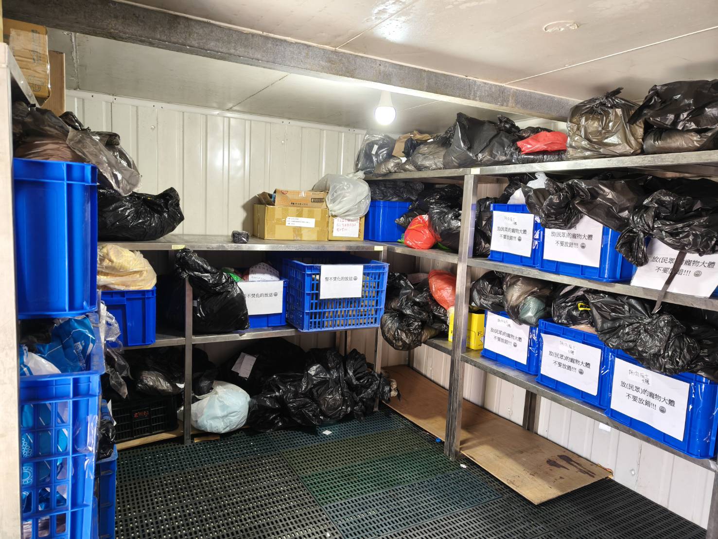 圖、動物之家動物遺體儲藏室已部分清運並重新擺放整齊。