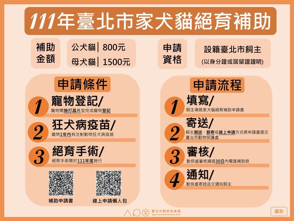 臺北市動物保護處 最新消息 臺北市家犬貓絕育補助開放申請囉