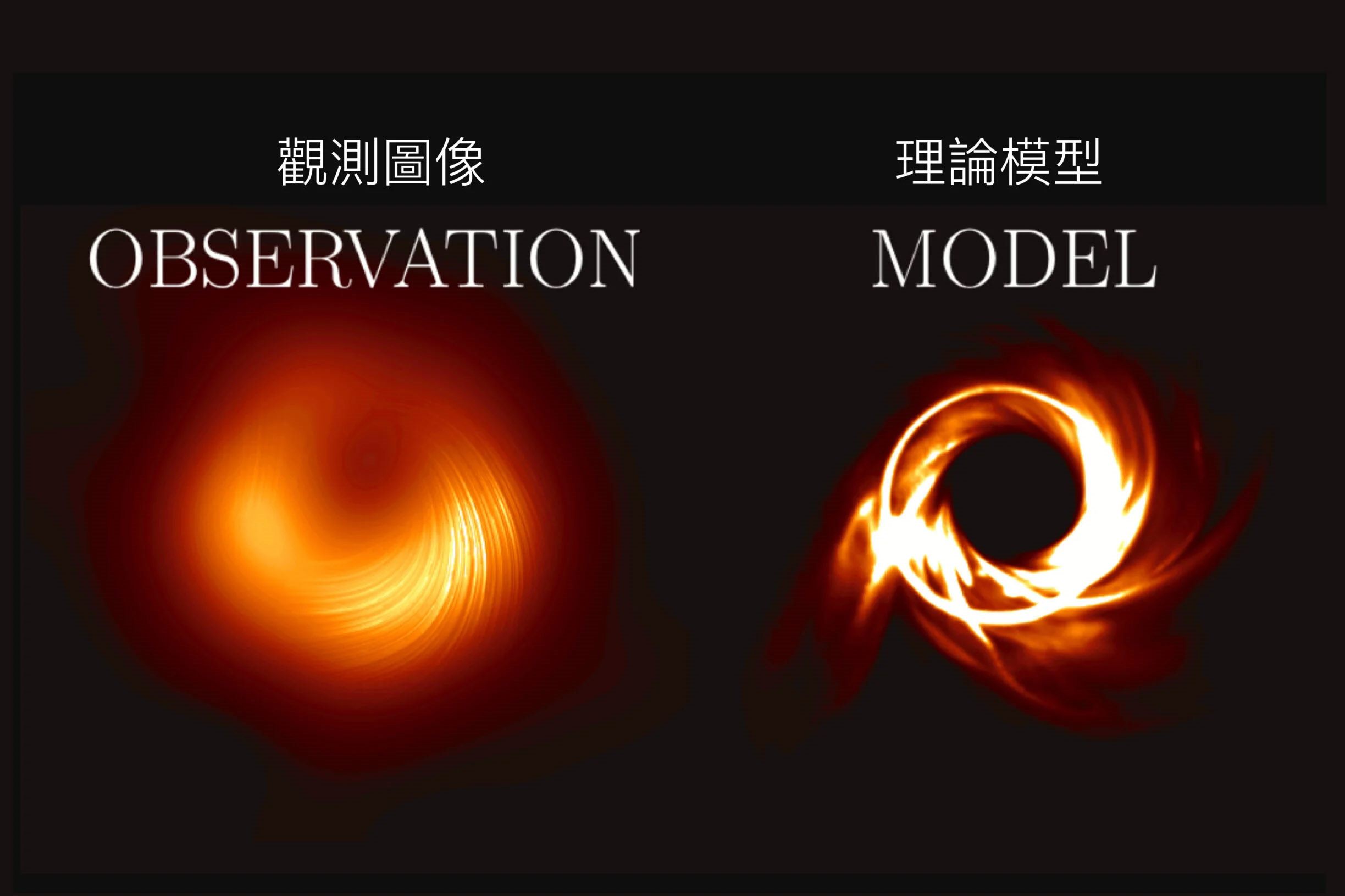 M87 黑洞偏振光實際觀測影像與理論模型比較 