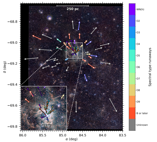 Stoop, M., de Koter, A., Kaper, L. et al. Two waves of massive stars running away from the young cluster R136. Nature (2024)