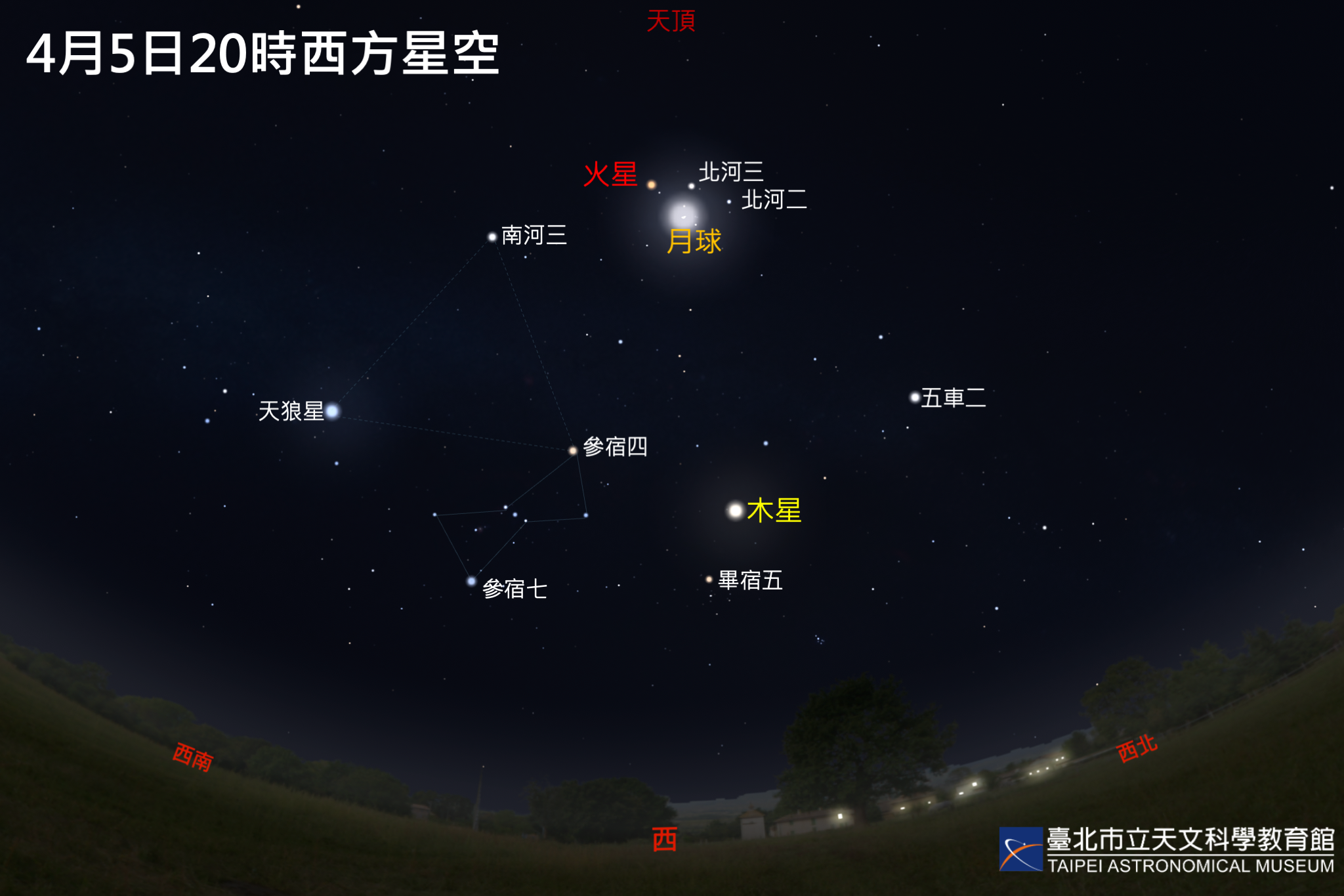 4月5日20時西方天空