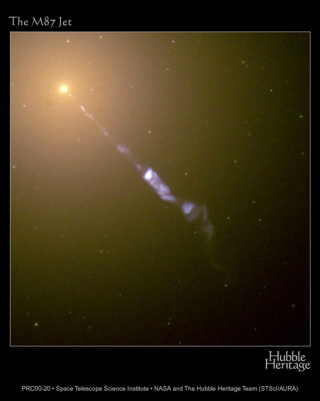 哈伯望遠鏡於可見光波段拍攝到的M87噴流