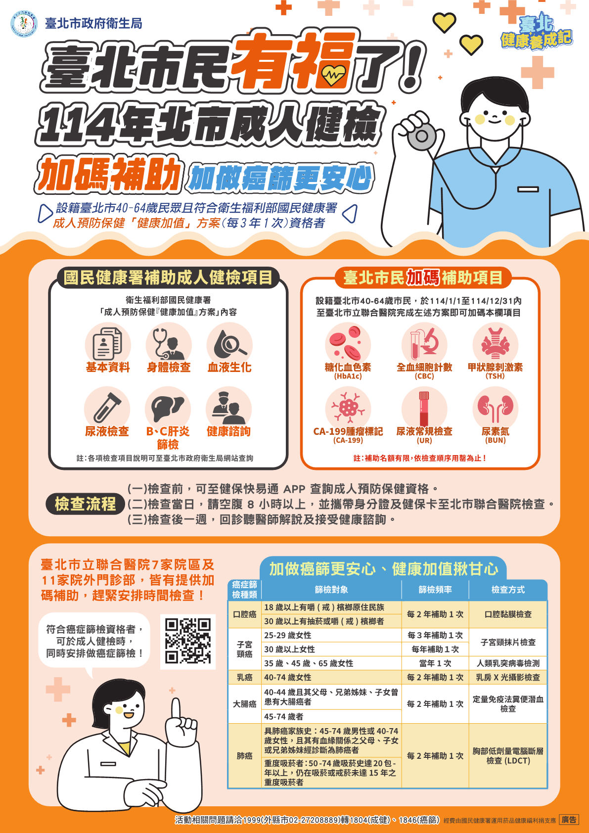 北市成人健檢加碼補助DM(圖片來源為臺北市政府衛生局)