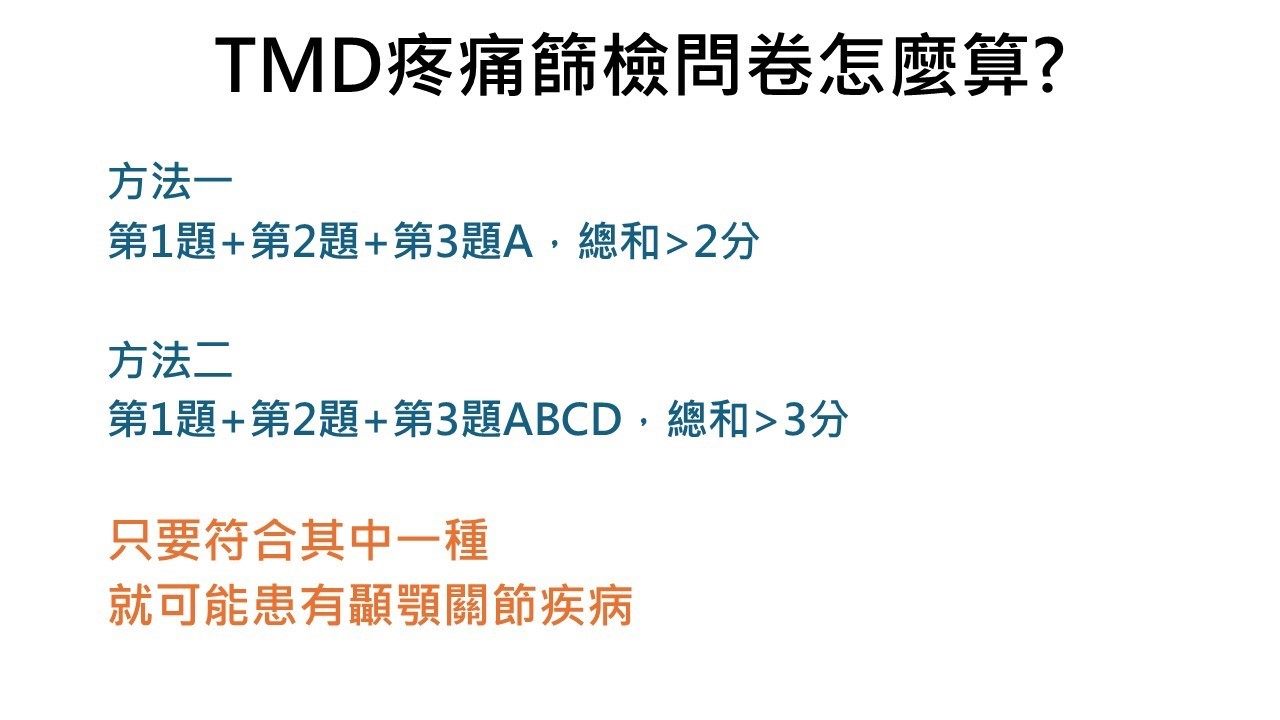 TMD疼痛篩檢問卷怎麼算(圖片由周暉哲醫師提供)