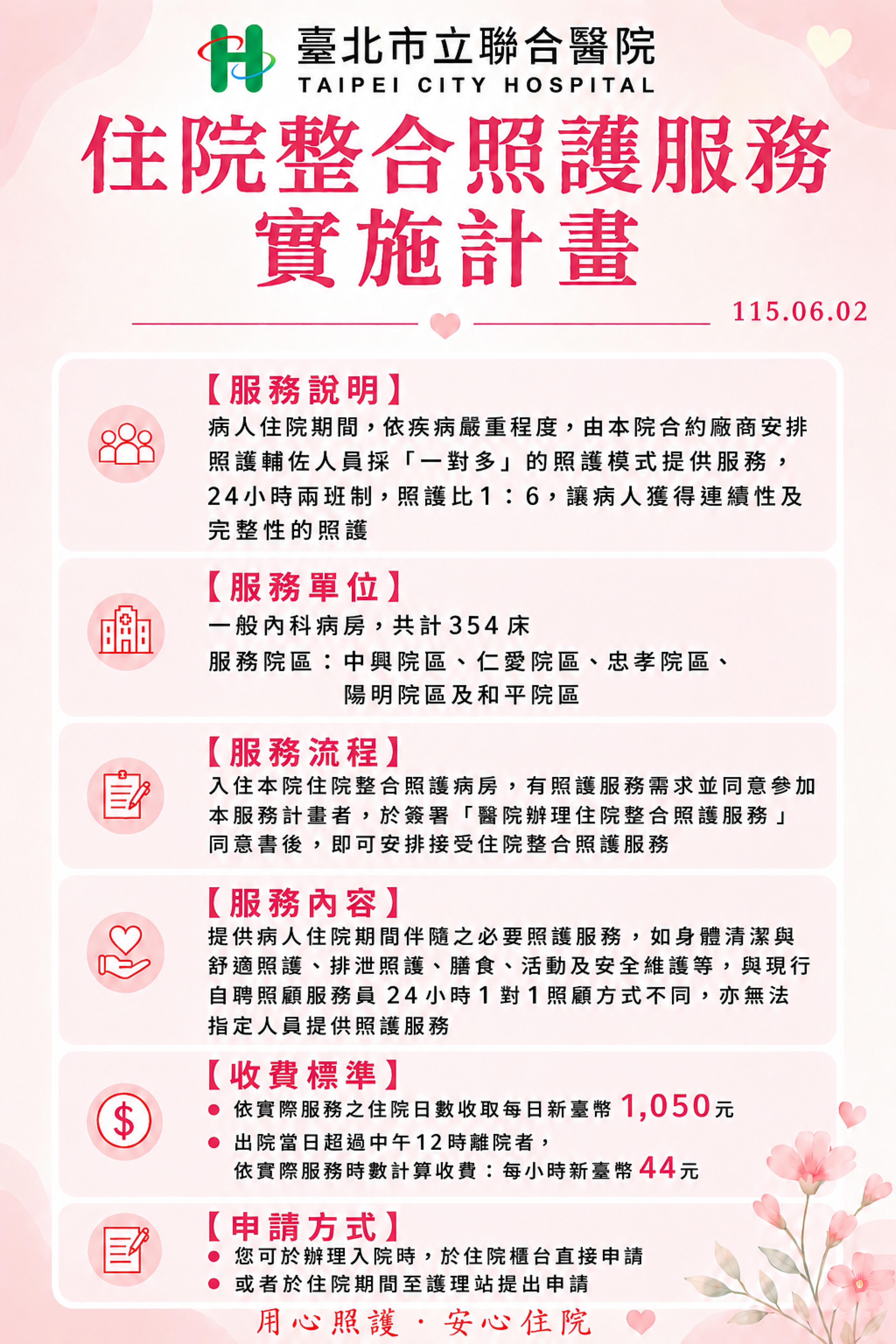 「住院整合照護服務實施計畫」宣導海報