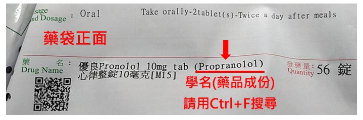 藥袋之學名(藥品成份)