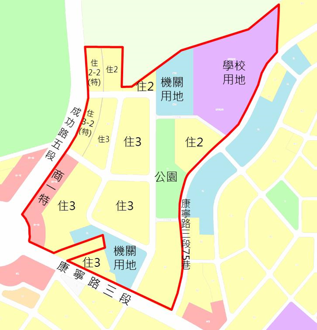 內湖區第二期自辦市地重劃範圍及土地使用分區示意圖