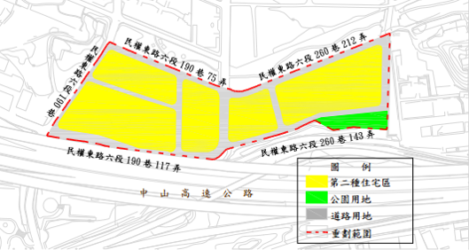 內湖石潭自辦市地重劃範圍及土地使用分區示意圖