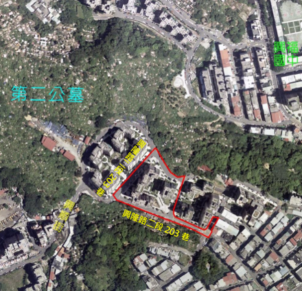 文山區興隆段第一期自辦市地重劃區航照位置圖