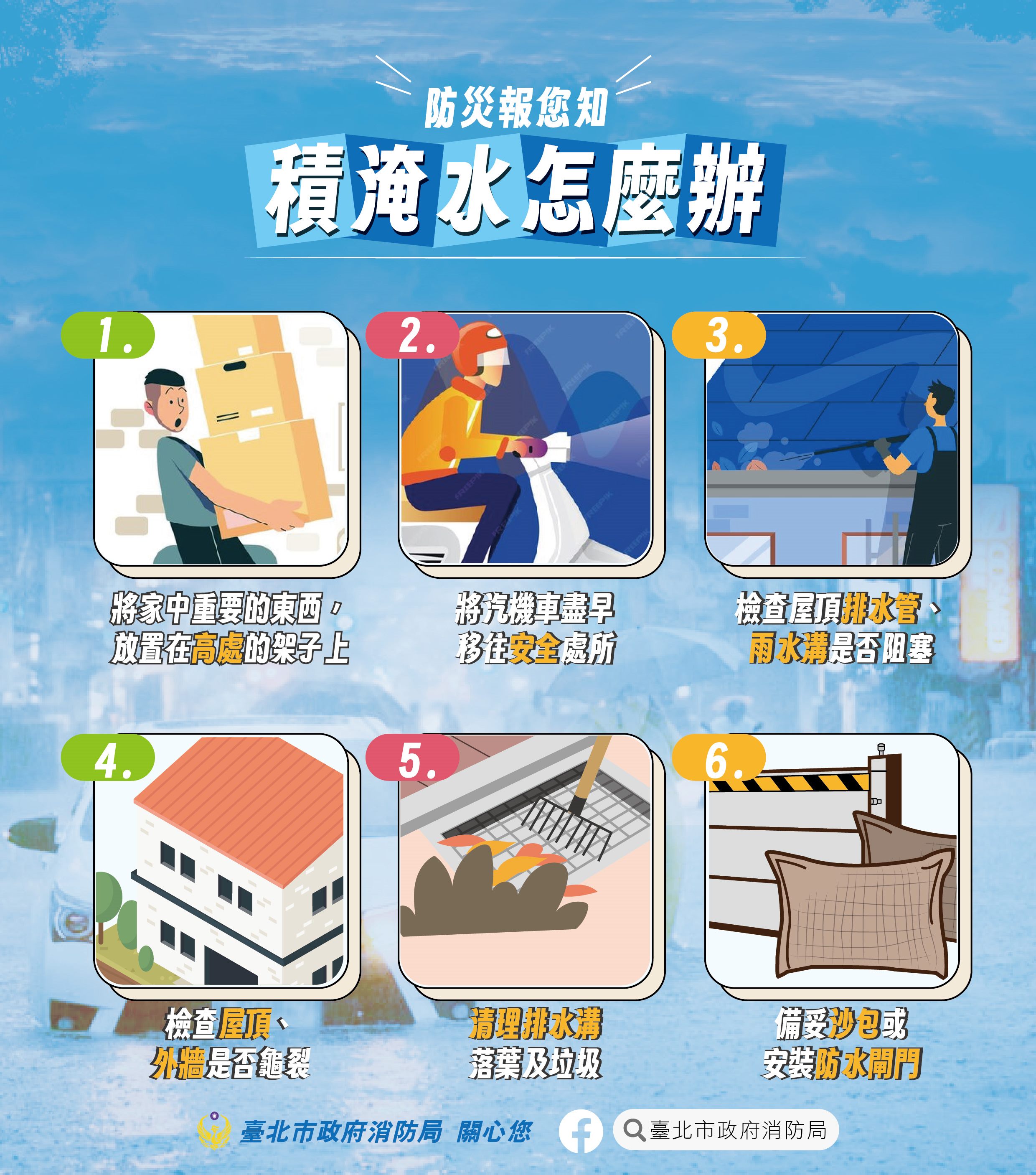 防汛宣導圖片-積淹水怎麼辦