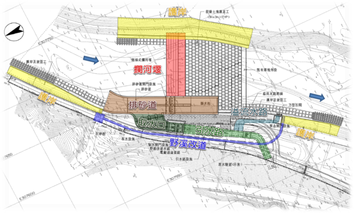 攔河堰及取水設施平面圖