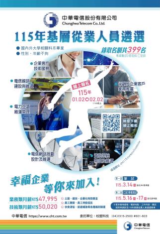 中華電信股份有限公司所屬機構115年基層從業人員遴選海報
