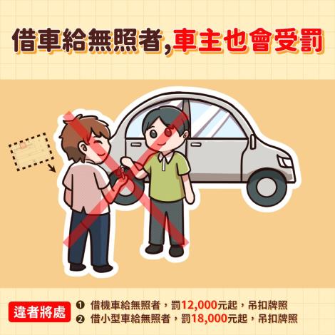 借車給無照者駕駛也會受罰
