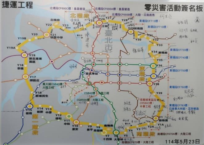 圖4：臺北市勞檢處、捷運局第一區工程處、第二區工程處，以及大陸工程、中華工程、皇昌營造、日商華大林組、互助營造、日商鹿島營造，在勞動局、捷運局見證下，共同簽署「零災害宣言」